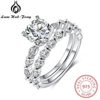 2 Pieces 925 Sterling Silver Moissanite Ring  D Color Wedding Rings Set Round Cut Diamond Rings for Women Girlfriend Gift