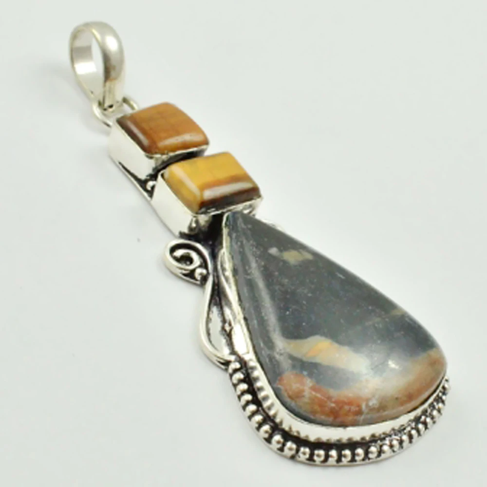 

Подвеска Jaspers & Tiger Eye, серебряное покрытие из меди, 70 мм, P3492