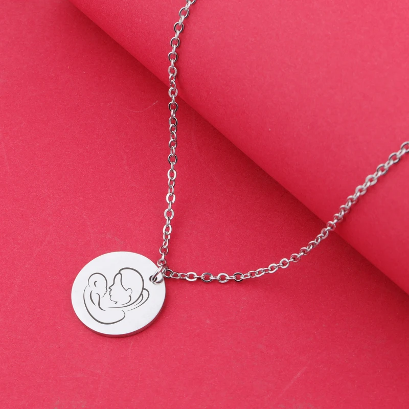

Fnixtar 10Pcs Laser Mother Baby Round Disc Pendant Necklaces Stainless Steel Chain Necklaces For Mother's Day Gifts Moms Jewelry