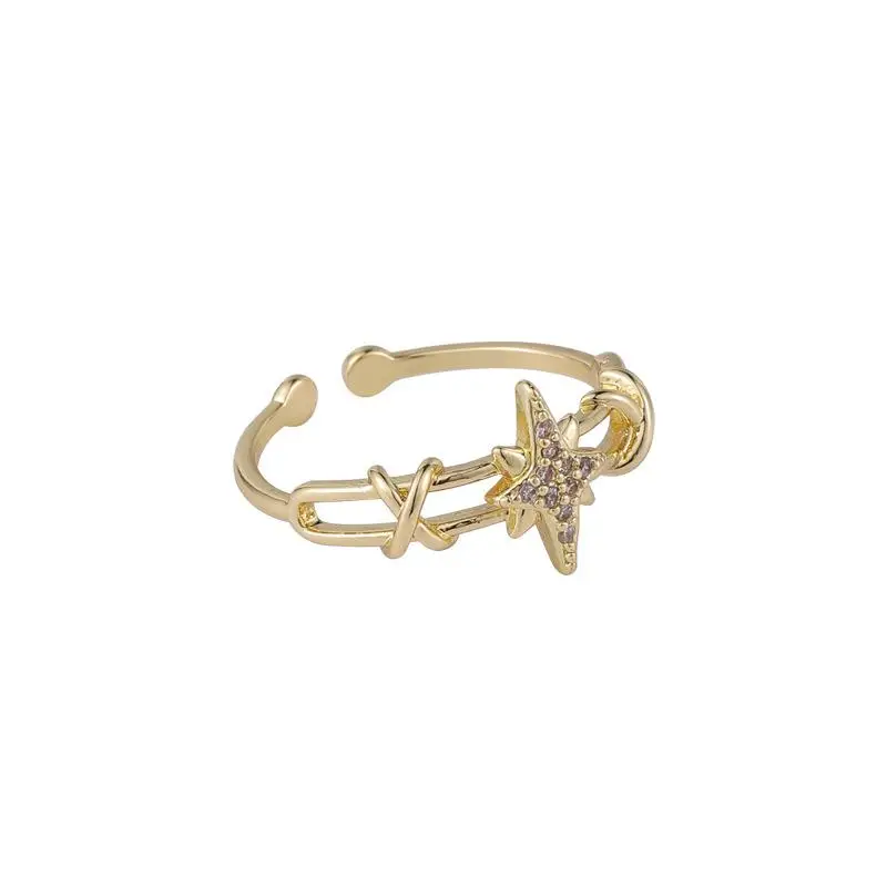

XIAOBOACC Women's Golden Adjustable Rings for Women Korean Fashion Micro Inlaid Zircon Moon Star Open Ring Index Finger Ring
