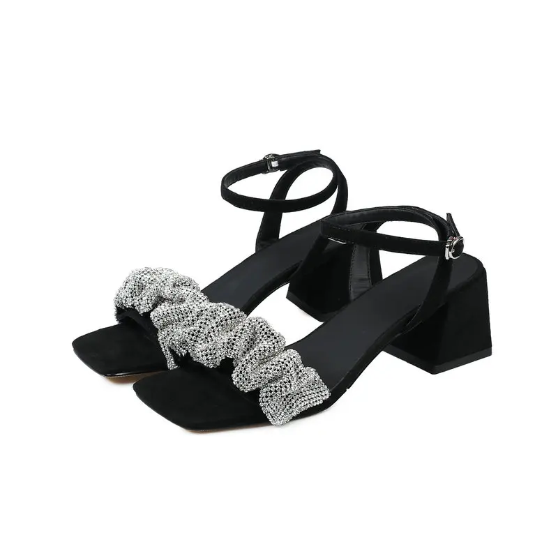 

Top 2021 Summer Sweet Buttoned Sandals Summer Newest Fashion Thick Heels Sandals Women Wedding Office Lady Shoes Woman