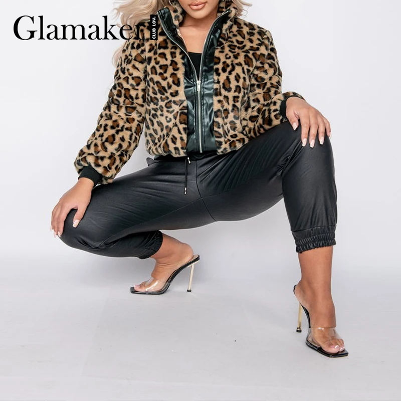 

Женская куртка из ПУ кожи, с леопардовым принтом и длинным рукавом