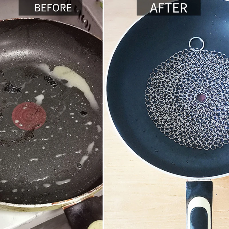 

4inch/7Inch Stainless Steel Cast Iron Cleaner 316L Chainmail Scrubber For Cast Iron Pan Pre-Seasoned Pan Dutch Ovens Waffle