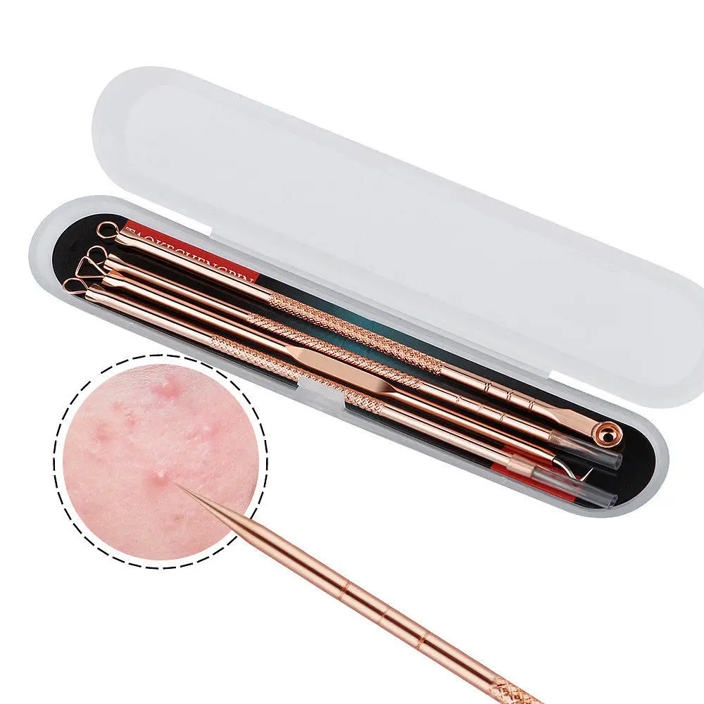

Rose Gold 4pcs/set Blackhead Comedone Acne Pimple Belmish Extractor Vacuum Blackhead Remover Tool Spoon for Face Skin Care Tool