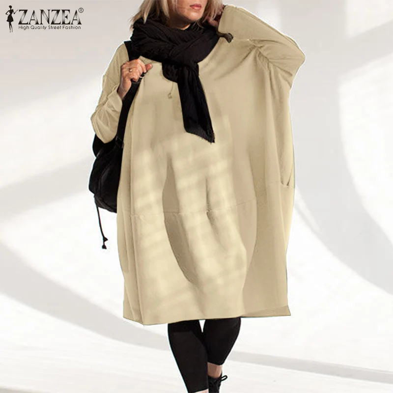 

Spring Autumn Oversized Sweatshirt Women Fashion Solid Long Hoodies ZANZEA Lady Full Sleeve Tops Casual Baggy Pullovers Clothing