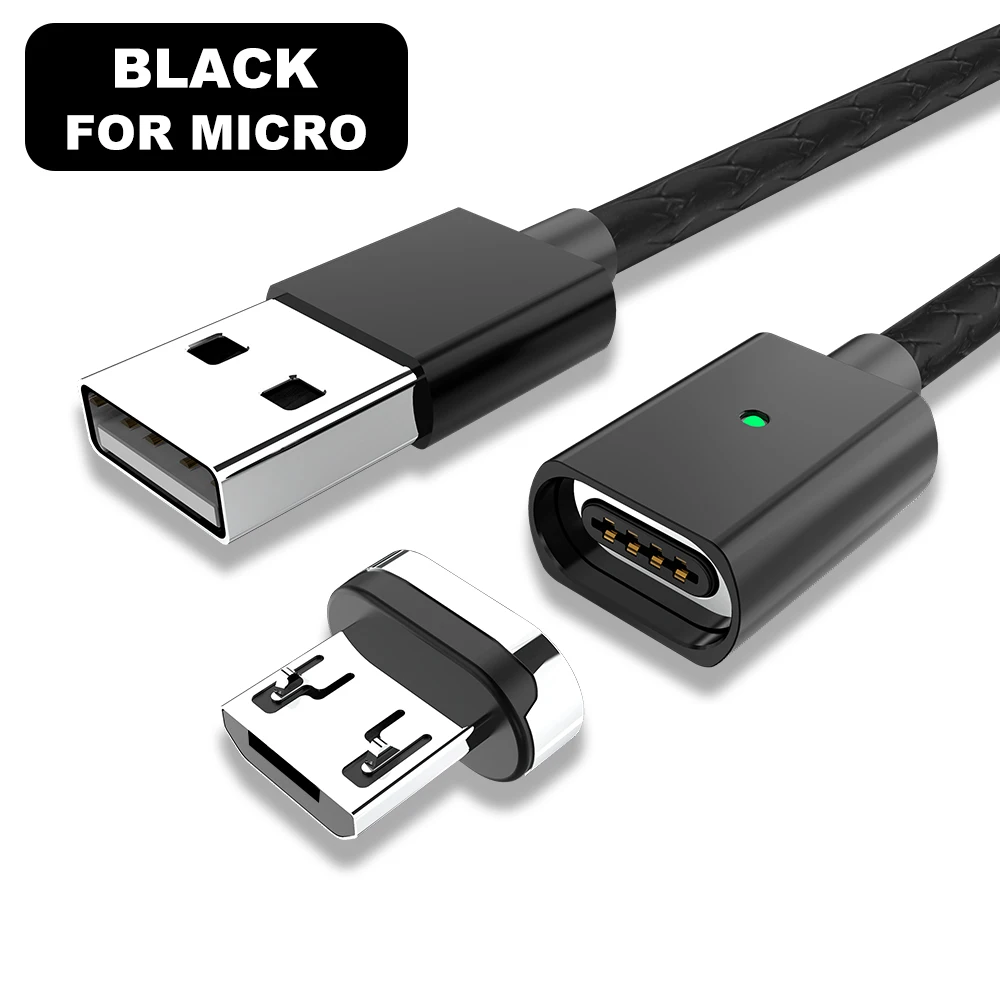 Black For Micro Vanniso 1 м 2 м микро USB кабель Магнитный кабель для iphone 3A Быстрая зарядка usb type C мобильный телефон быстрое зарядное устройство магнитный кабель для передачи данных - Цвет: Black For Micro