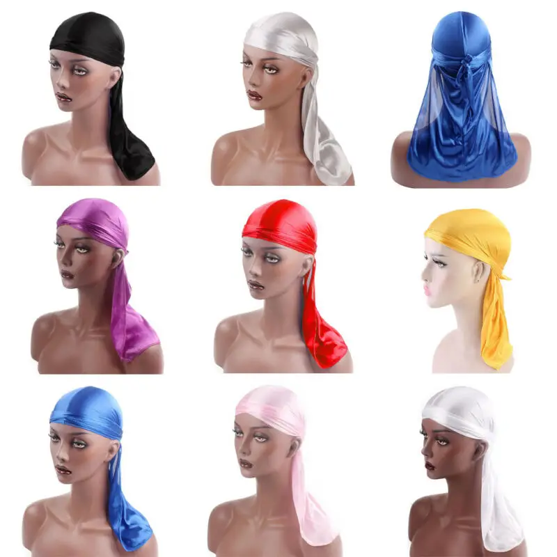 Бандана Durag однотонная атласная для мужчин и женщин модный головной убор в стиле