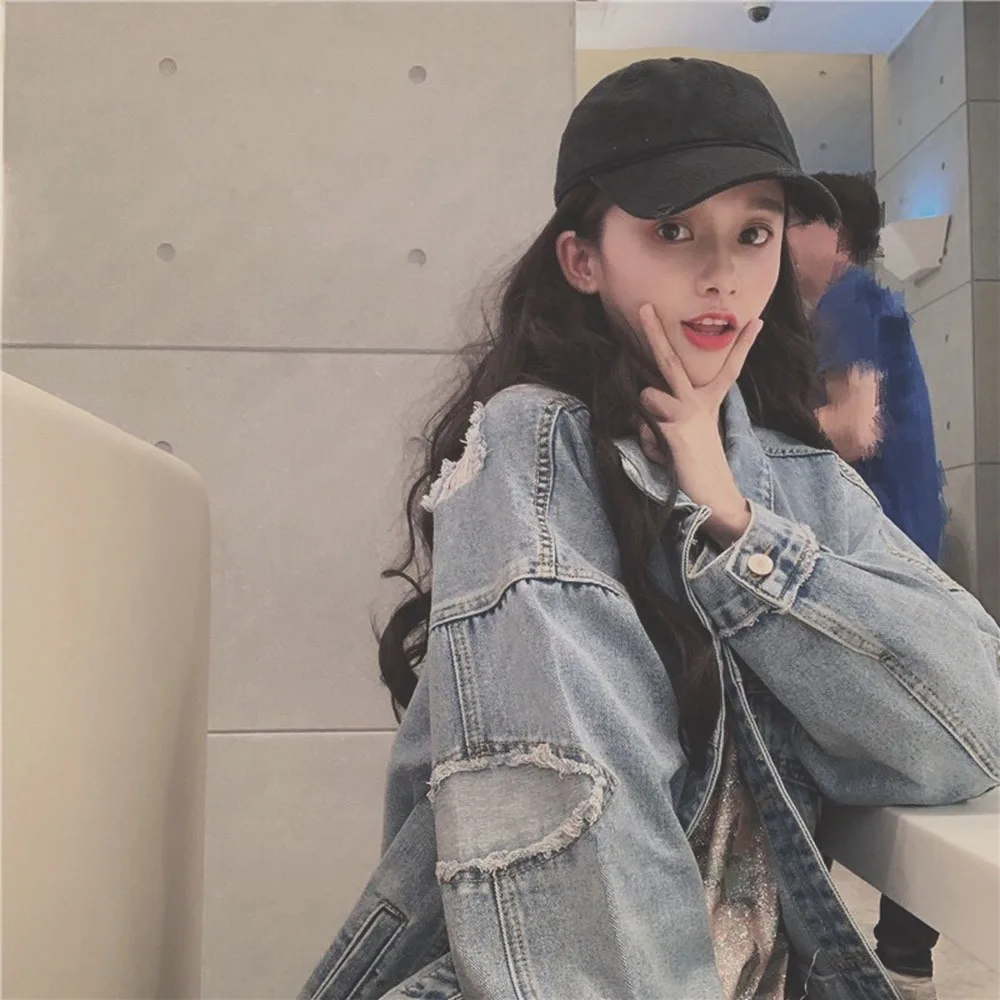 

Spring Autumn New Korean Denim Jacket Women's Fashion Jeans Coats Harajuku Women Gothic Single-breasted Female Casual Overcoats