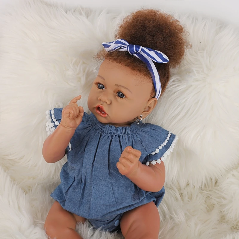 

23inch Baby Play Doll Washable African Girl Doll Realistic Newborn Doll 54DA