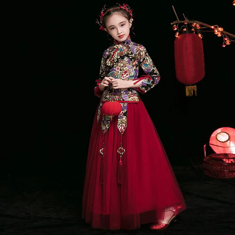 Китайские платья HanFu для девочек цветочное свадебное платье подружки невесты