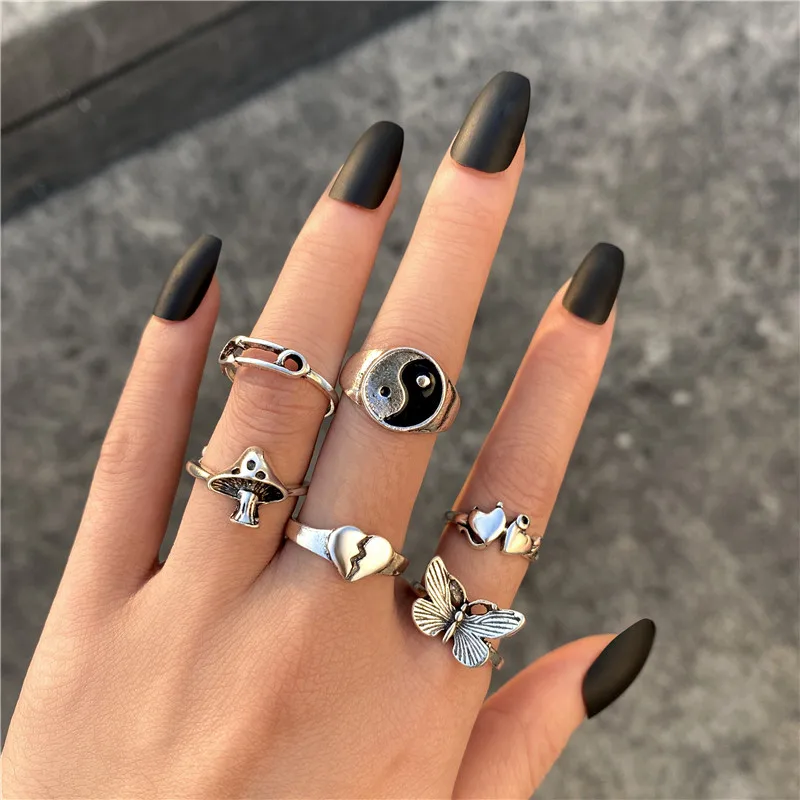 Винтажный серебряный набор колец в стиле хип-хоп с скелетом цепочка готика и панк