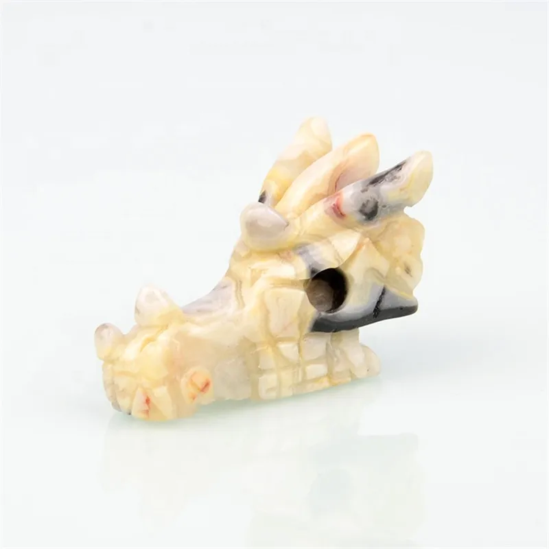 2 дюймовая Красивая натуральная резная вручную голова дракона из агата черепа