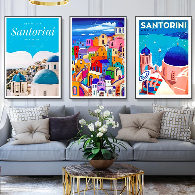 Путешествия в Грецию остров Санторини холст живопись винтажные настенные