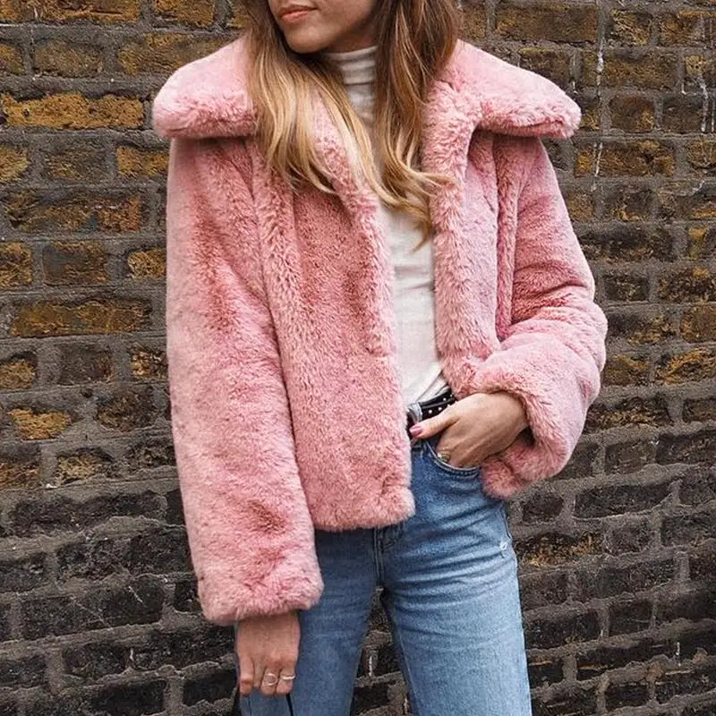 Куркума розовая искусственная шубка на меху для женщин 2019 Осень Зима