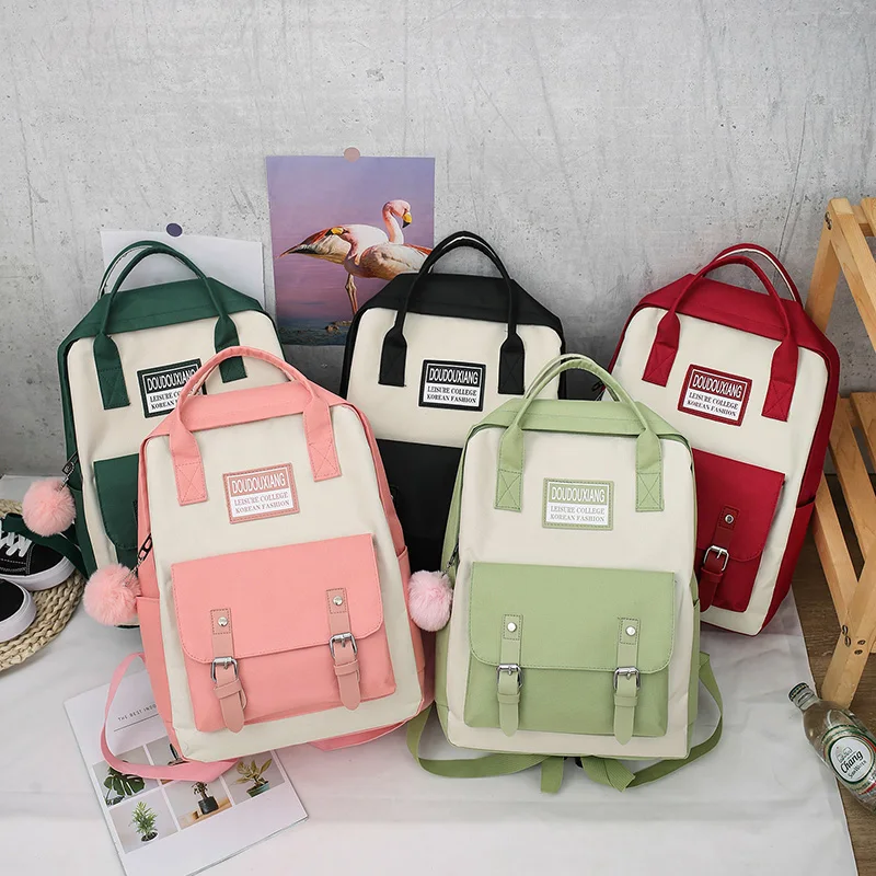 5 Piece Set High School backpack Bags for Teenage Girls 2020 Canvas Travel Backpack Women Bookbags Teen Student Schoolbag