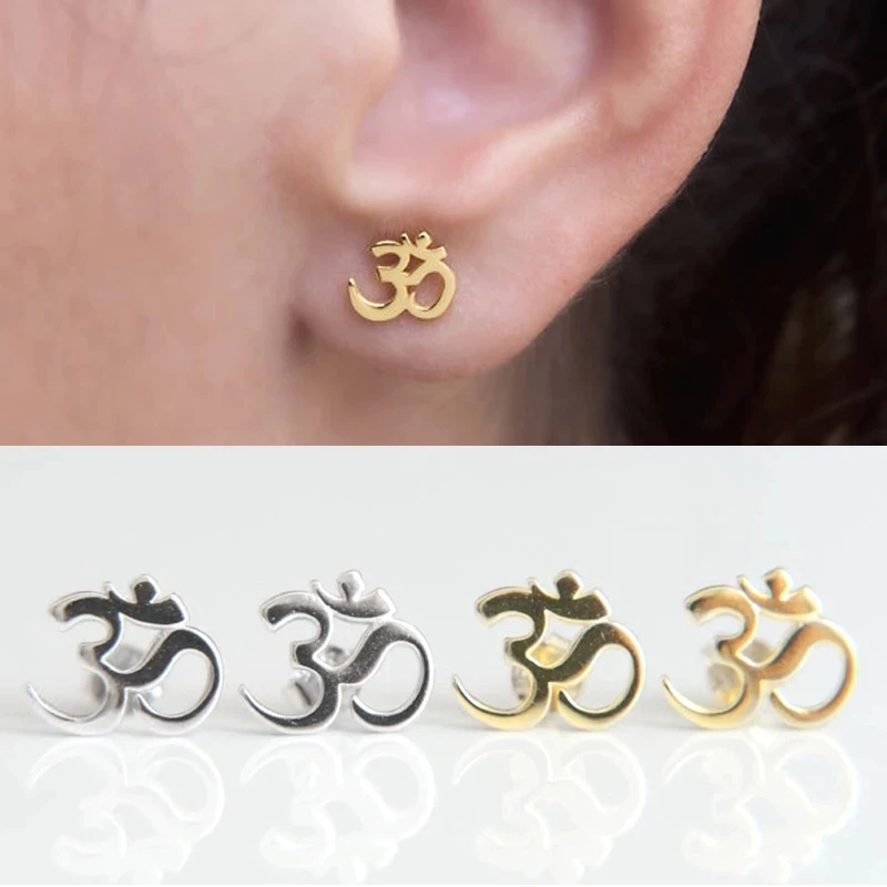 2022 Hot Sale Fine 925 Sterling Silver Cute Girl Yoga Om Ohm Sign CZ Stud Earring For Elephant Women Fashion Jewelry Party Gift