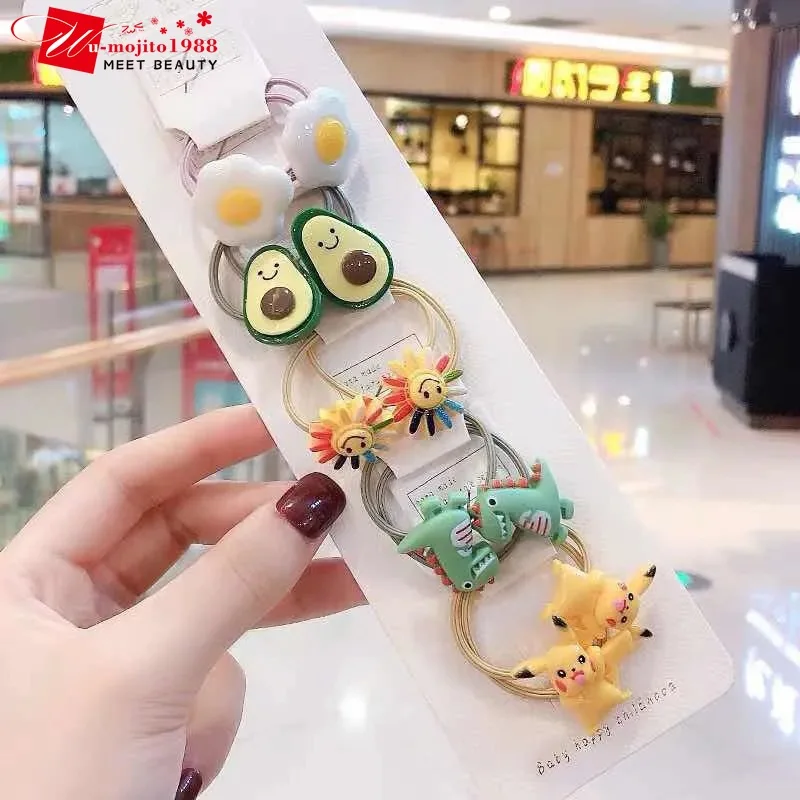 

10pcs/Set New Fashion Hair Accessories Cute Cartoon Flower Fruit Scrunchies for Girls Ponytail Holder Headband Hair Rubber Bands