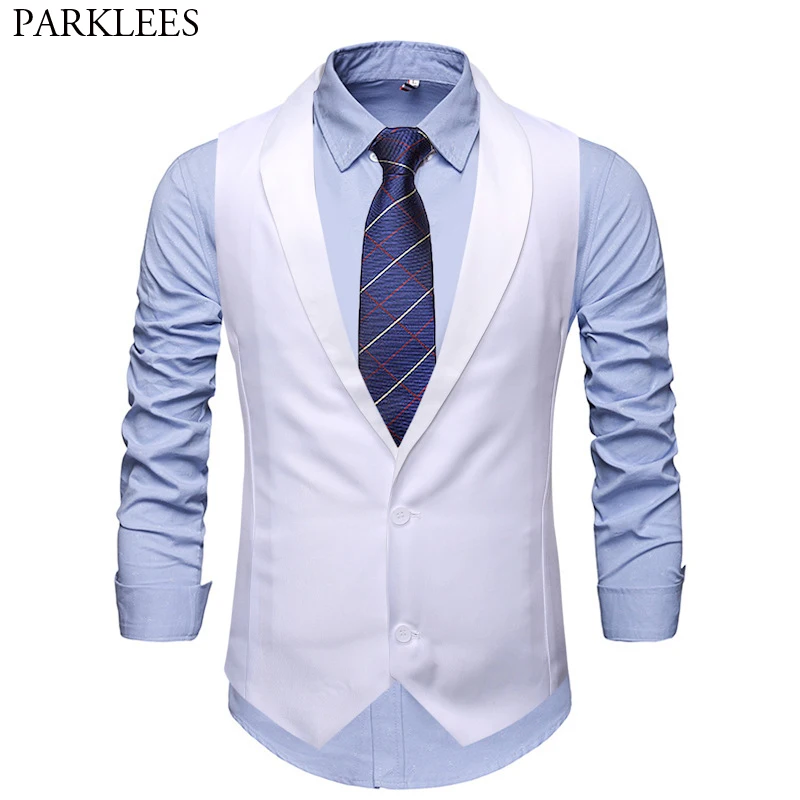 Мужской белый жилет для смокинга 2020 брендовый воротник шаль приталенный