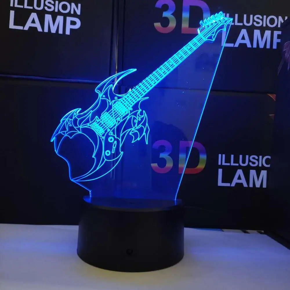 

3D светодиодный ночник для гитары, 7 цветов, Светодиодный настольный USB-светильник, сенсорный пульт дистанционного управления, атмосферная л...