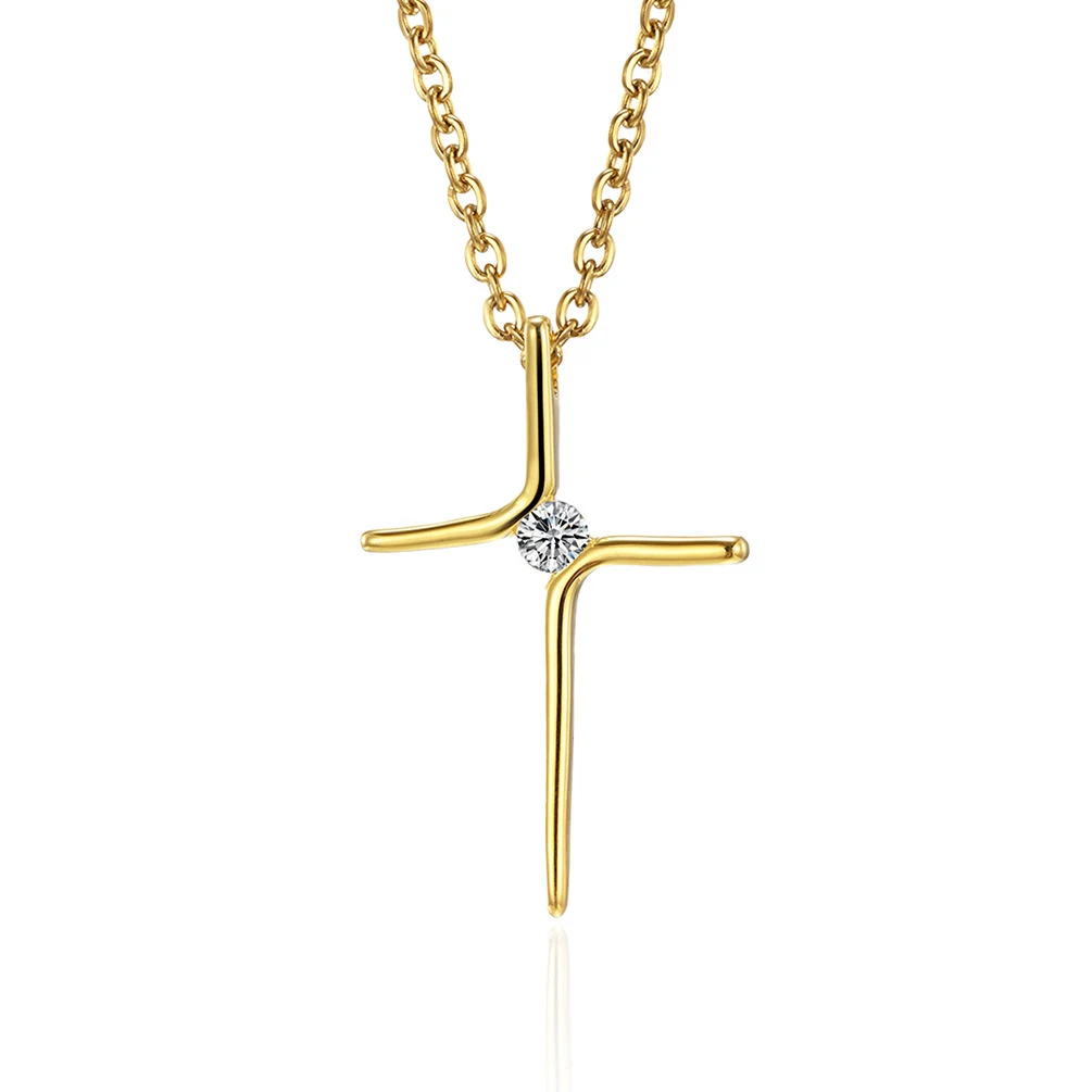 

Titanium Steel Gilded Cross Necklace Fashion Inlaid Zircon Pendant Necklace Romantic Lady Clavicle Chain Fashion Jewelry Gift