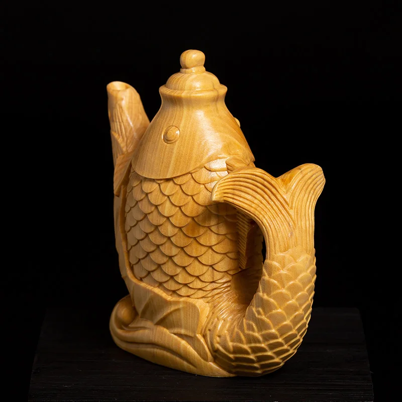 8 см карп чайник украшение Boxwood фэн шуй скульптура твердая древесина Ремесла