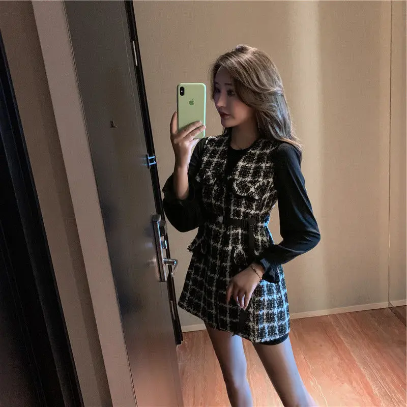 

Tweed Plaid Long Vest Jacket Spring Autumn Vintage Outfits