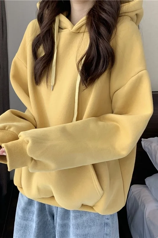 Женский свитер с плюшевой подкладкой новый дизайн 2021 Свободный Топ капюшоном и