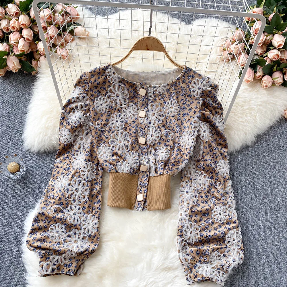 Черная/хаки/зеленая сетчатая однобортная короткая блузка в стиле пэчворк