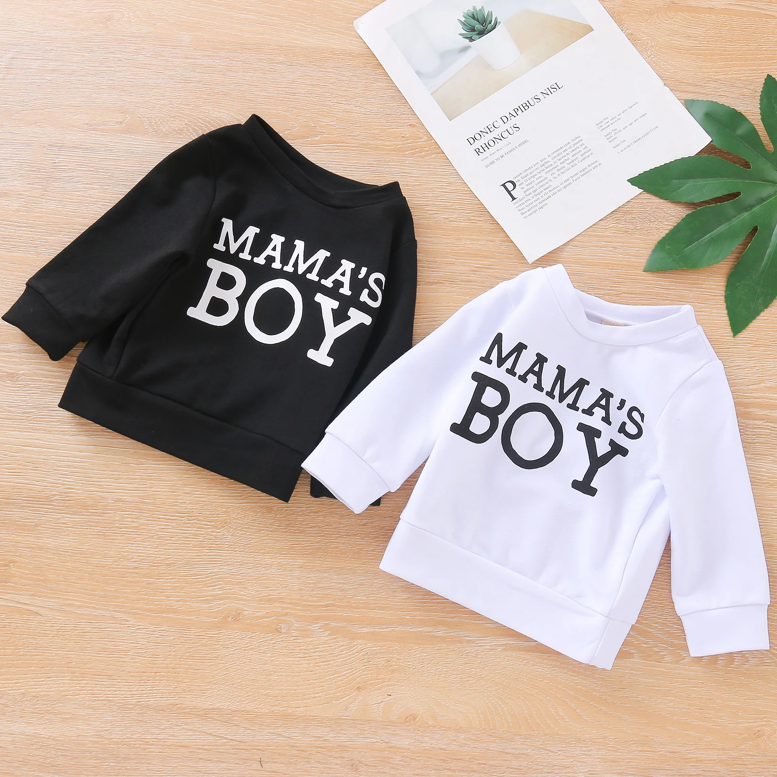 

BY Solid Color Baby's Sweatershirt, Long Sleeve Round Neck Lettering Top for Autumn and Spring