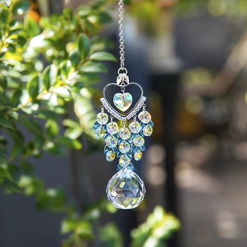 H & D милый блестящий кристалл в форме сердца Suncatcher счастливое подвесное украшение для интерьера подвеска радужные автомобильные Подвески на зеркало заднего вида Декор - изображение