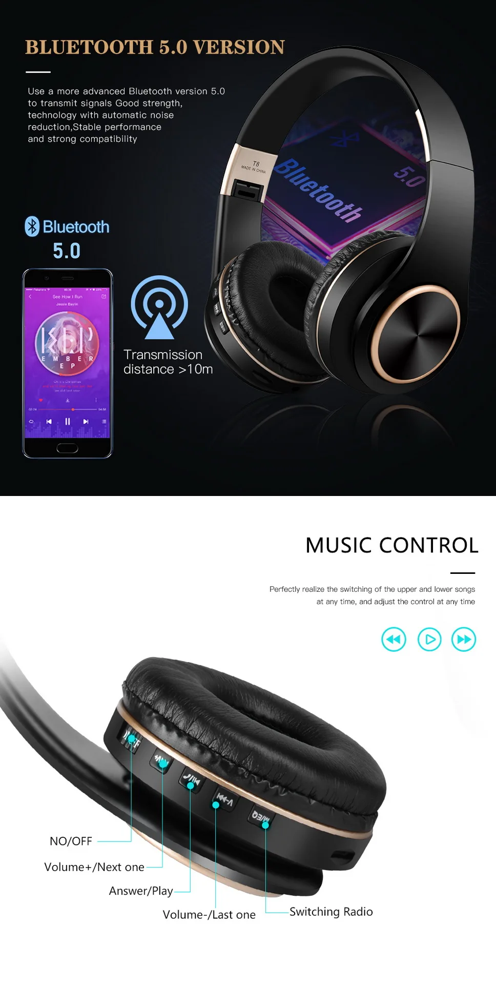 T8 HIFI стерео наушники bluetooth наушники музыка гарнитура Поддержка TF карты с микрофоном для мобильных xiaomi iphone sumsamg планшет