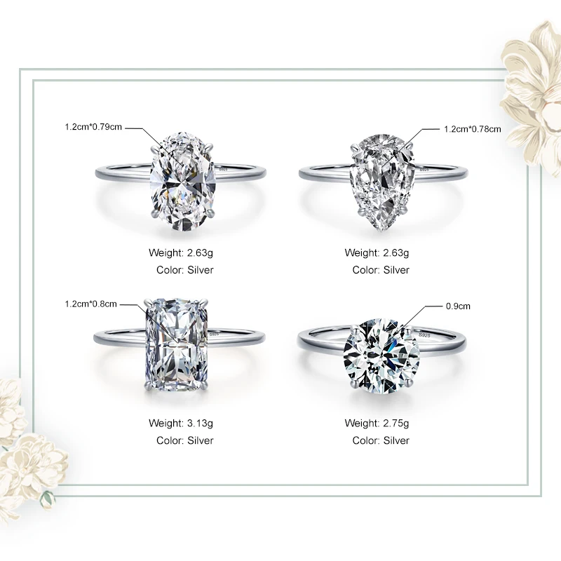 Ailmay Luxury Cutting Clear CZ Ring Solid 925 Sterling Silver Classic Finger Rings For Women Wedding Engagement Jewelry Gift