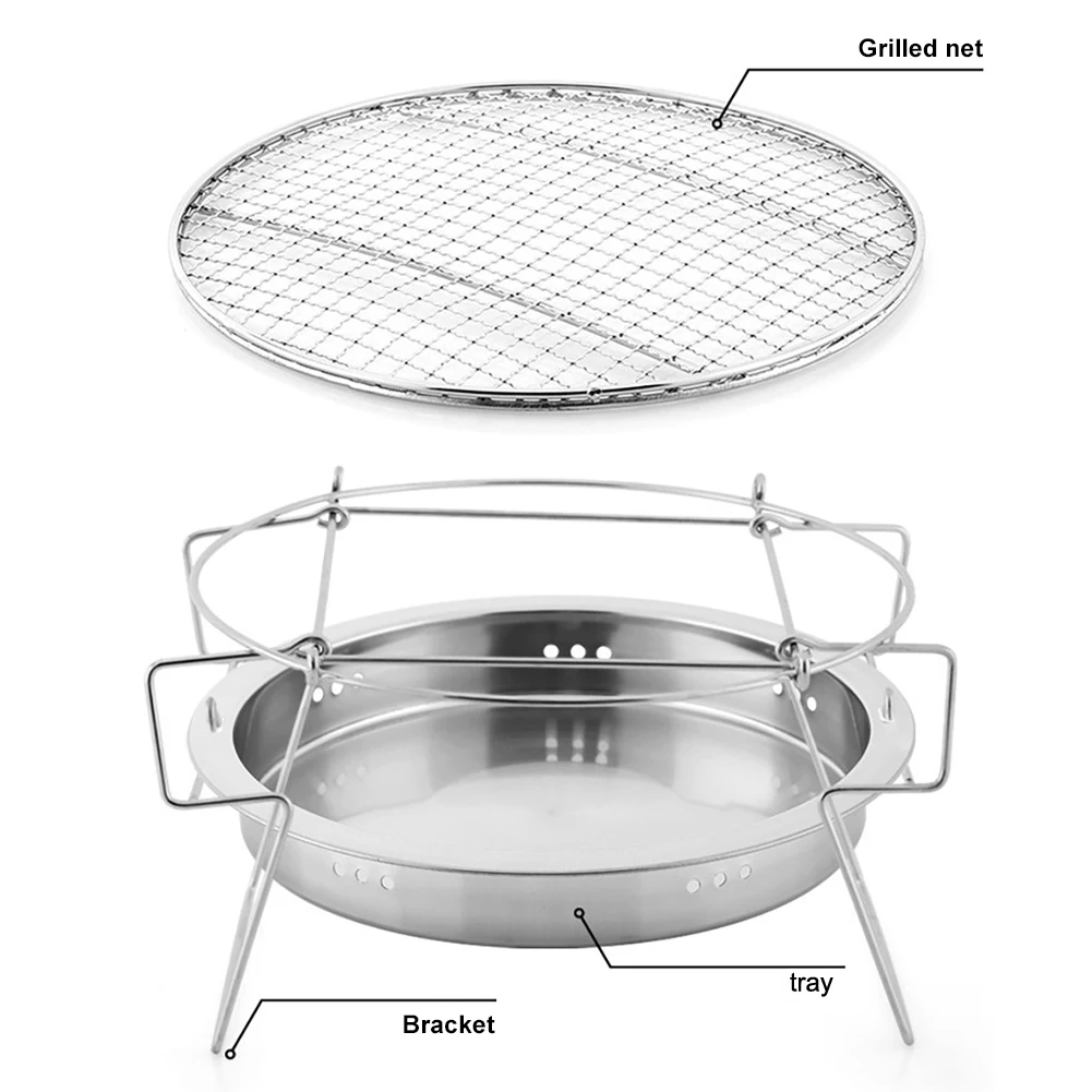 

Portable Stainless Steel BBQ Grill Non-stick Barbecue Grill Outdoor Camping Picnic Tool Round Carbon Barbecue Stove