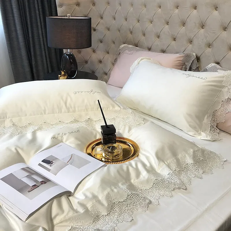 

Shabby Chic Lace Duvet Cover set White Pink 4Pcs Queen King size Women Quilt Cover Bed Sheet Pillowcases Girls Farmhouse Bedding