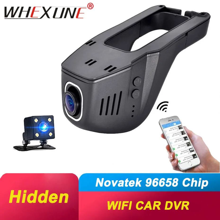 WHEXUNE скрытый Автомобильный видеорегистратор Wi Fi Novatek 96658 IMX323 с двумя объективами