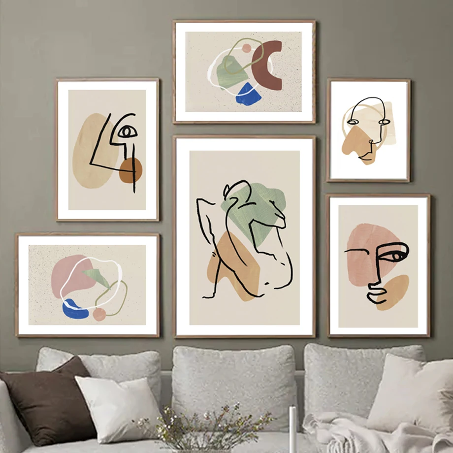 

Abstract Line Figure Face Eyes Wall Art Canvas Painting Nordic Boho Poster and Prints Wall Decor Pictures for Interior Home