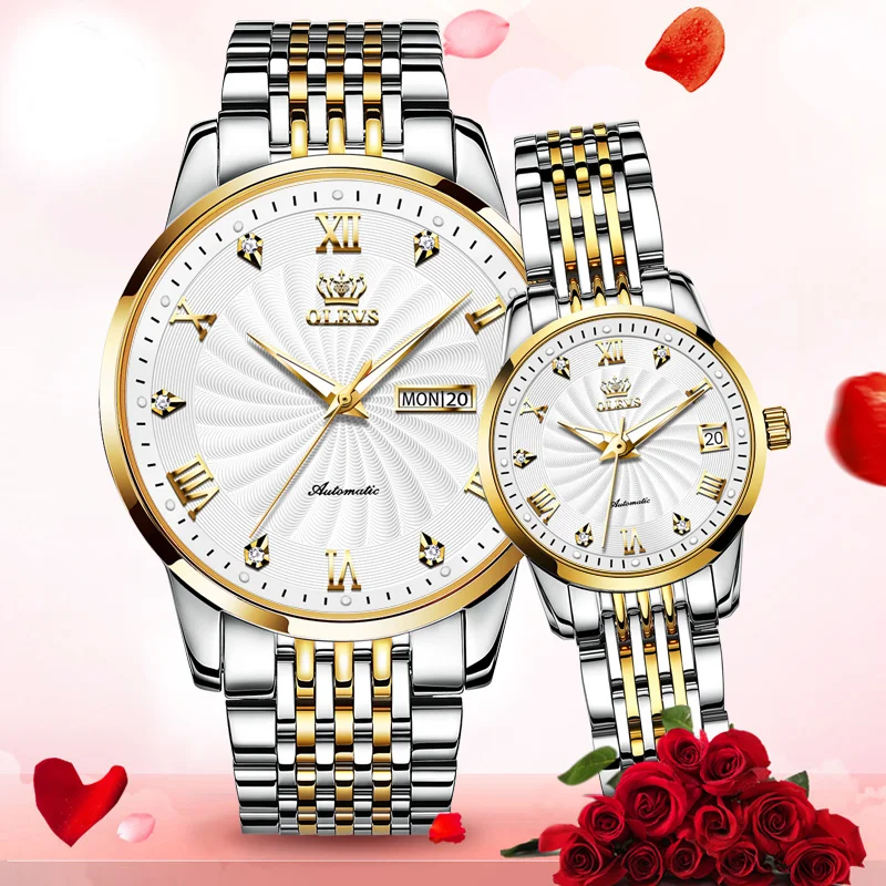 Couple Watch Automatic Mechanical wristwatch Men and Women casual style Clock with calendar waterproof luminous lovers Watch