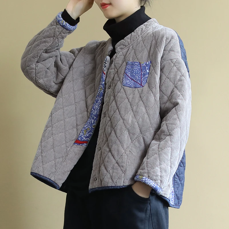 

Autumn And Winter Clothes 2020 New Korean Loose Large Size Literary Fashion Corduroy Stitching Cotton Coat Vintage Jacket