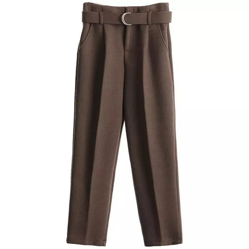 

2020 autumn and winter new women's loose casual wool pants women's warmth thick high-waist straight-leg solid streetwear trouser