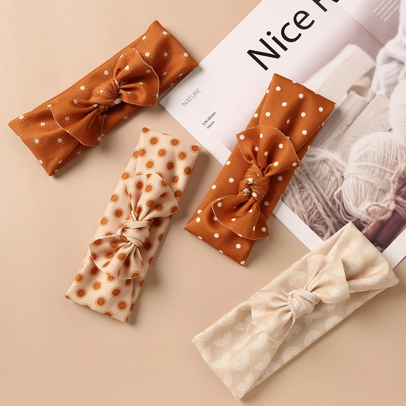 

Vintage Baby Girl Headband Hair Bows Girl Printed Cotton Turban Boy Party Headbands Sweet Wide Hairband Stretch Big Bowknot