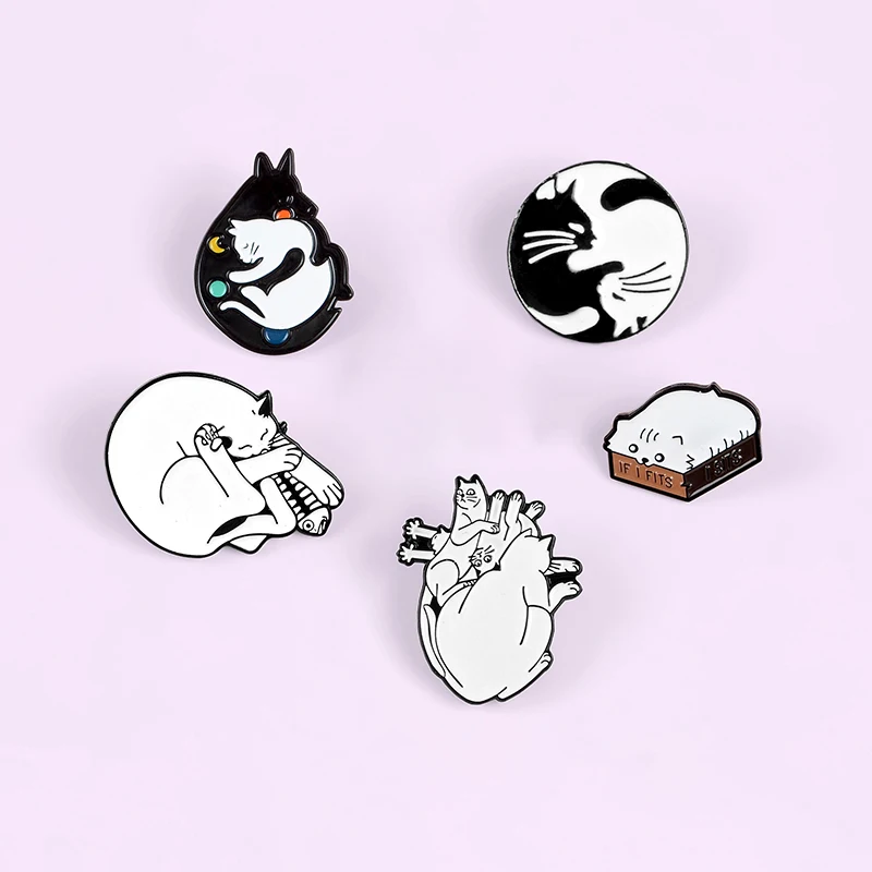 Эмалированные булавки в виде милого кота черные и белые значки Инь Янь