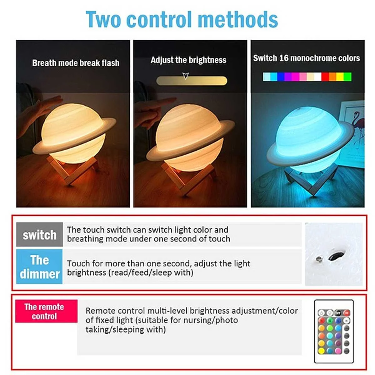 

3D Printing Saturn Lamp Home Decoration Bedroom LED Night Light With Remote Controller For Children's Christmas Gift Night Lamp
