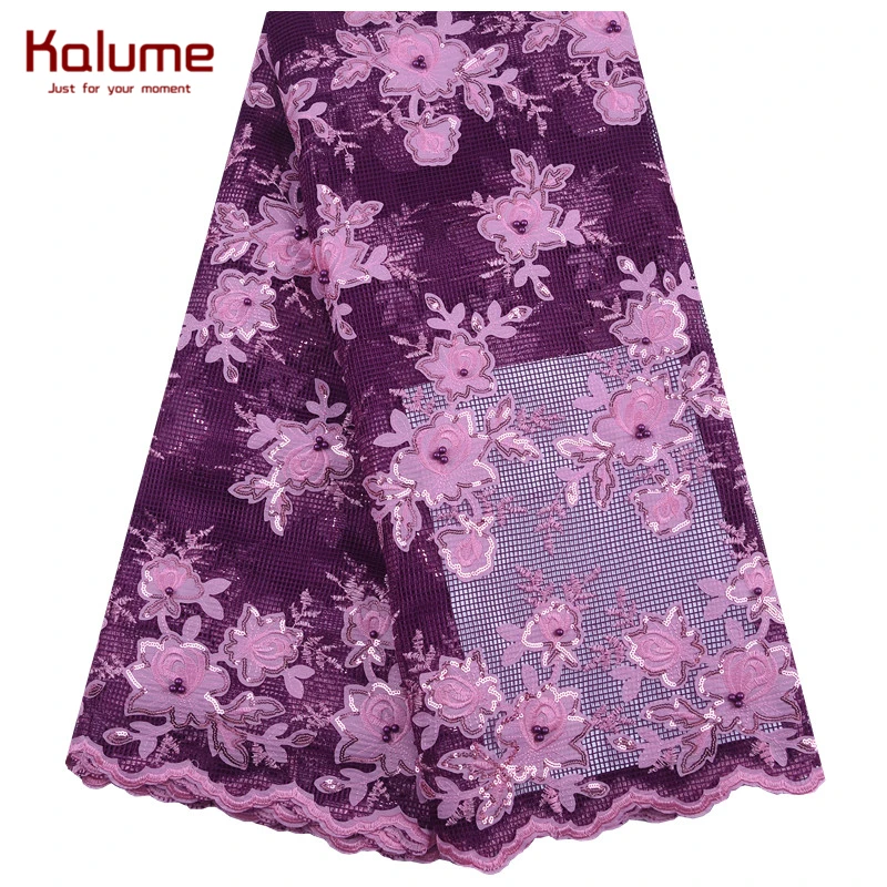 

Kalume High Quality French Mesh Lace Fabric Sequins African Dry Lace Fabric For Party Nigerian Sewing Dress Lace Fabrics F1903