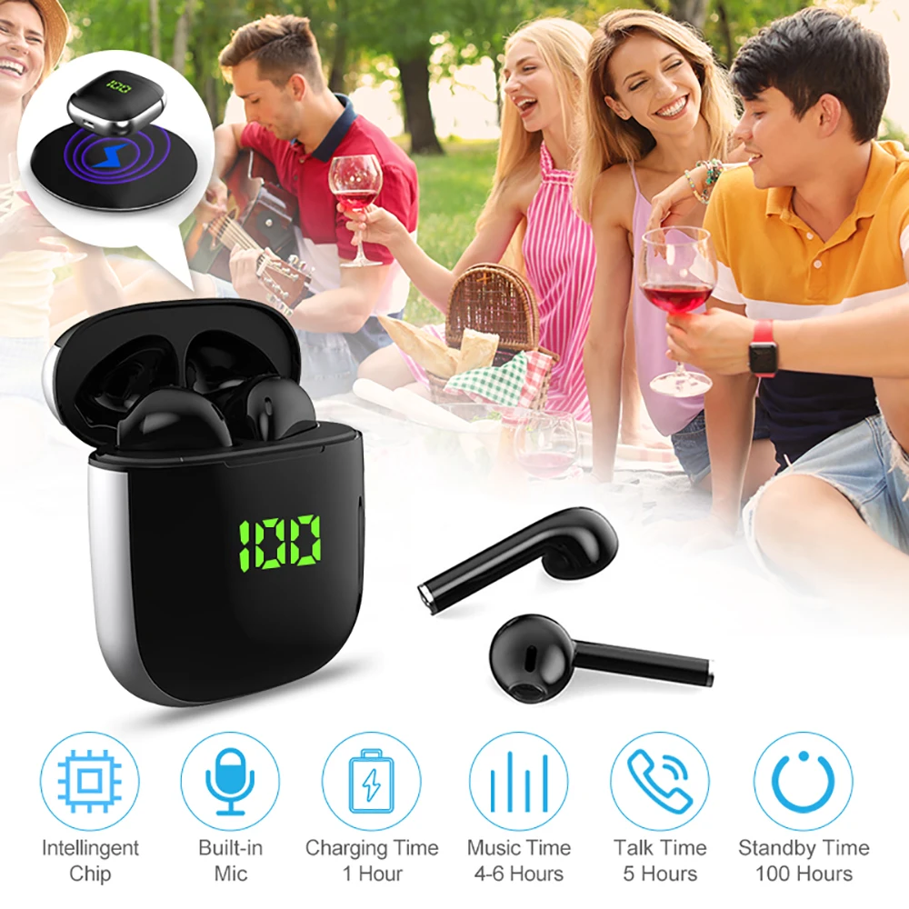 Мини наушники TWS с цифровым дисплеем Bluetooth 5 0 Беспроводная зарядка для IOS и Android