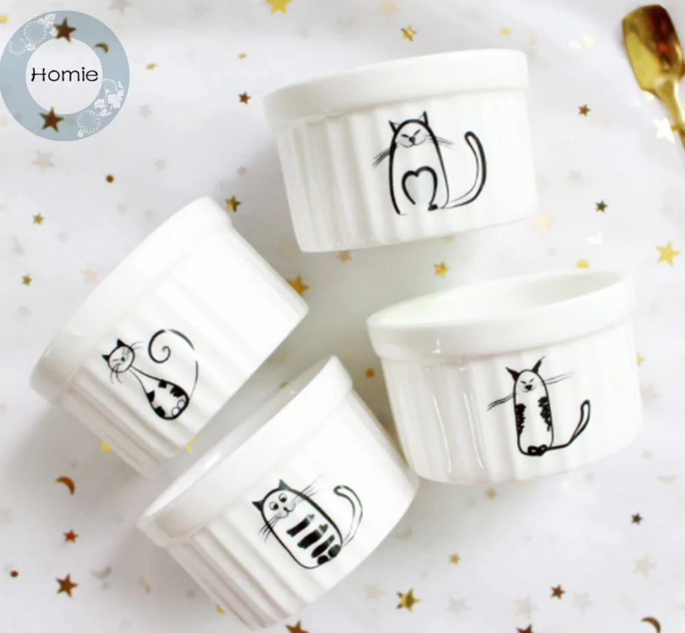 Домашняя одежда 1 шт. Керамика суфле выпечки чаша с мультяшным котом пудинг Kitty