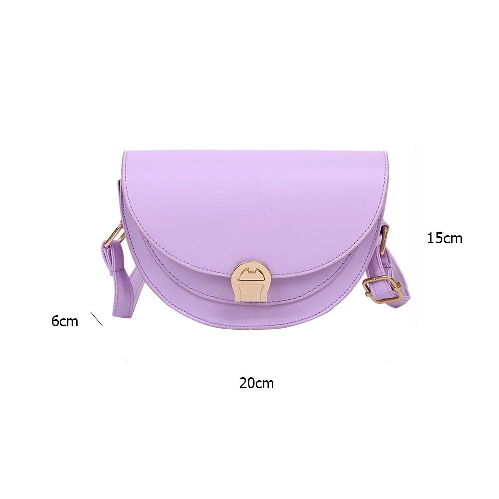 

Fashion Solid Color Semicircle Women Shoulder Bags PU Leather Small Saddle Flap Crossbody Messenger Pouch