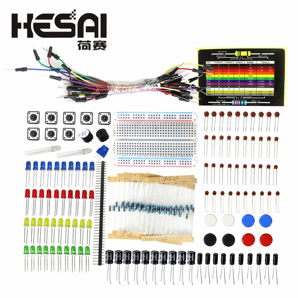 Стартовый комплект резистор/LED/конденсатор/перемычки/макетная плата резисторов