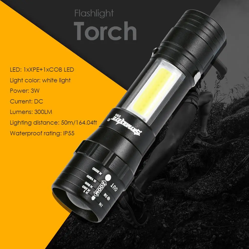 Открытый 4 режима COB светодиодный фокус вспышка фонарь светильник Батарея в жизни