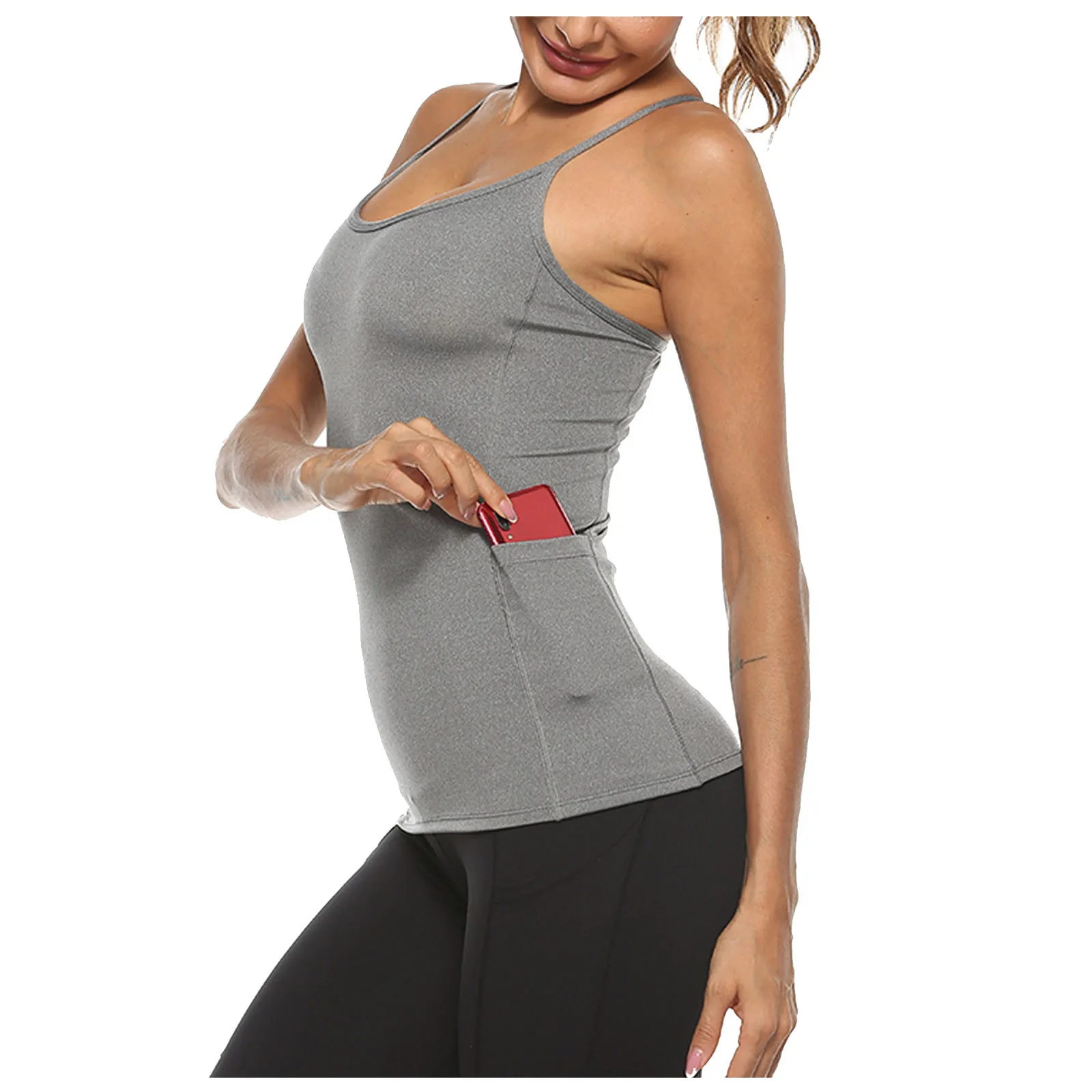 

Women Sport Fitness Tank Top Athletic Goblincore T-shirt Quick Dry Vest With Pocket No Shoulder Top Corset Basic Tops Streetwear