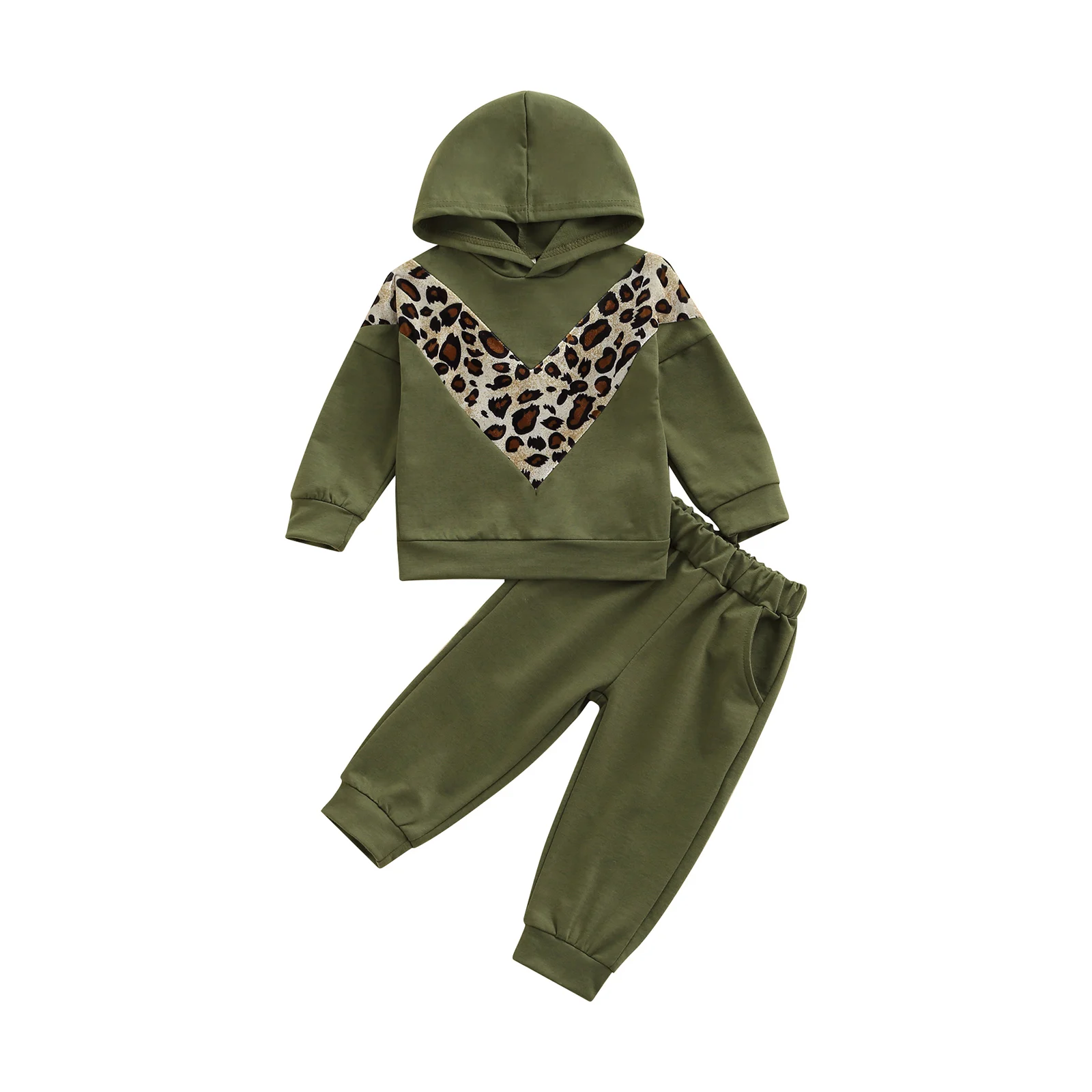 

Leopard Print Long Sleeve Baby Boys Casual Clothes Set Hooded Tops+Solid Color Trousers 2pcs Fall Outfits